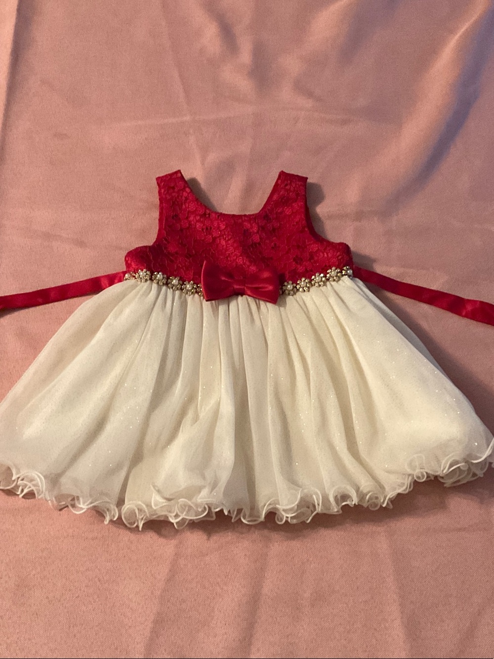 American Girl Red Lace Bodice with Ivory Glitter Tulle Dress